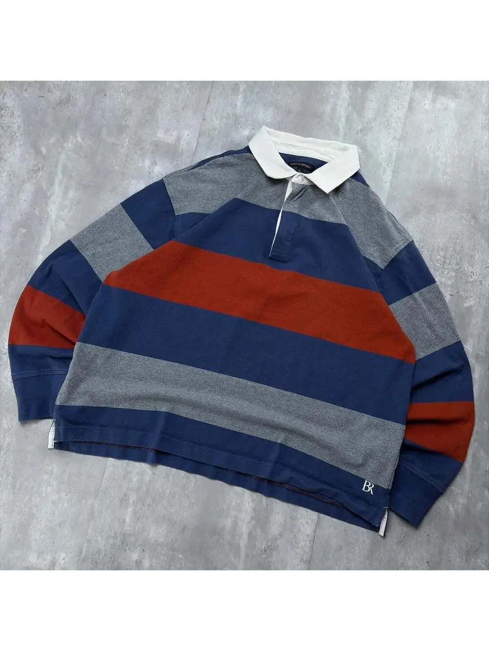 Y2K Banana Republic Striped Rugby Long Sleeve Polo Shirt